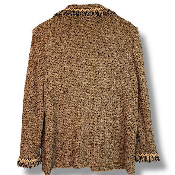 St John Collection Womens Tweed Blazer Jacket Fringe Trim Gold Tan Black Size 16 - Picture 10 of 11